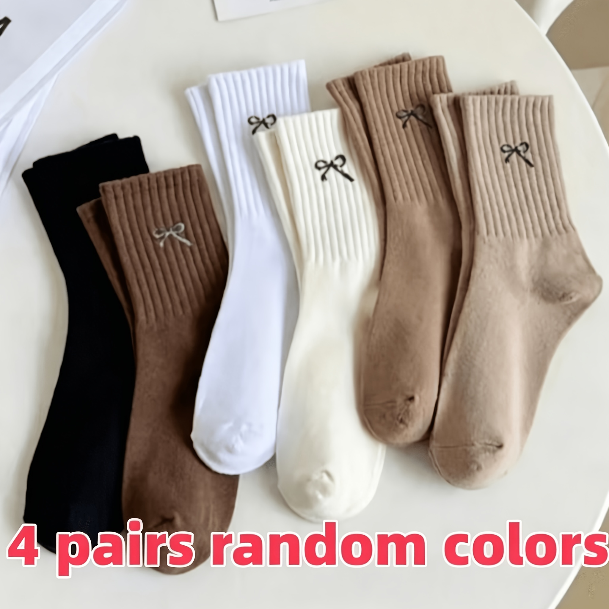 TEMU Indispensable pour et l'hiver, lot de 4 paires de chaussettes tendance style aux couleurs aléatoires, chaussettes douces et confortables pour un