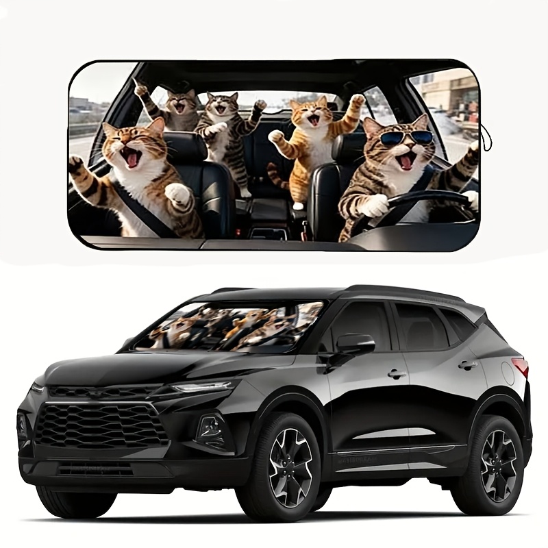 TEMU A Cat-themed Car Sunshade, A Stylish Sun Protection Panel For Women, Made Of. Suitable For The Front Windshields Of Car Models, It Features Heat