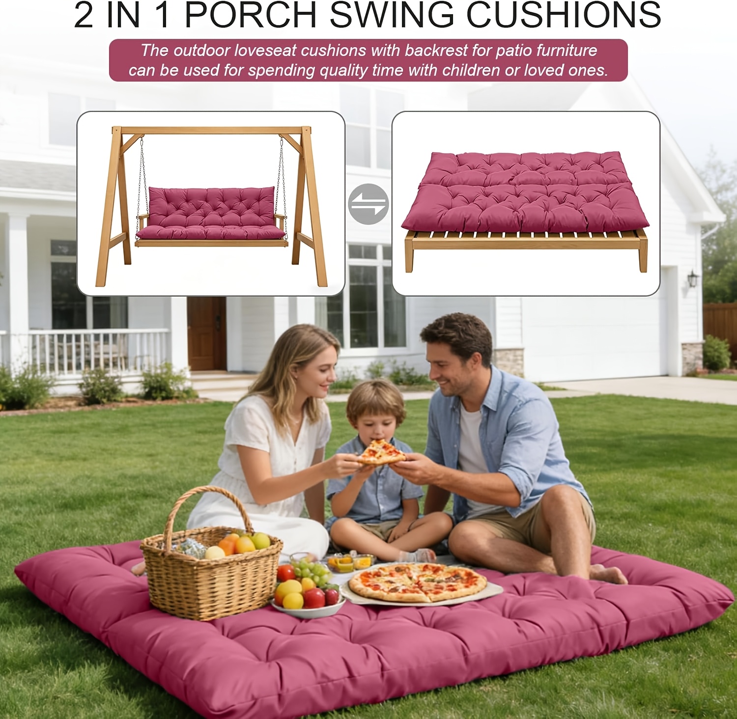 3-Seater Waterproof Outdoor Porch Swing Cushion with Backrest - Suitable for Outdoor Furniture, Thick 5
