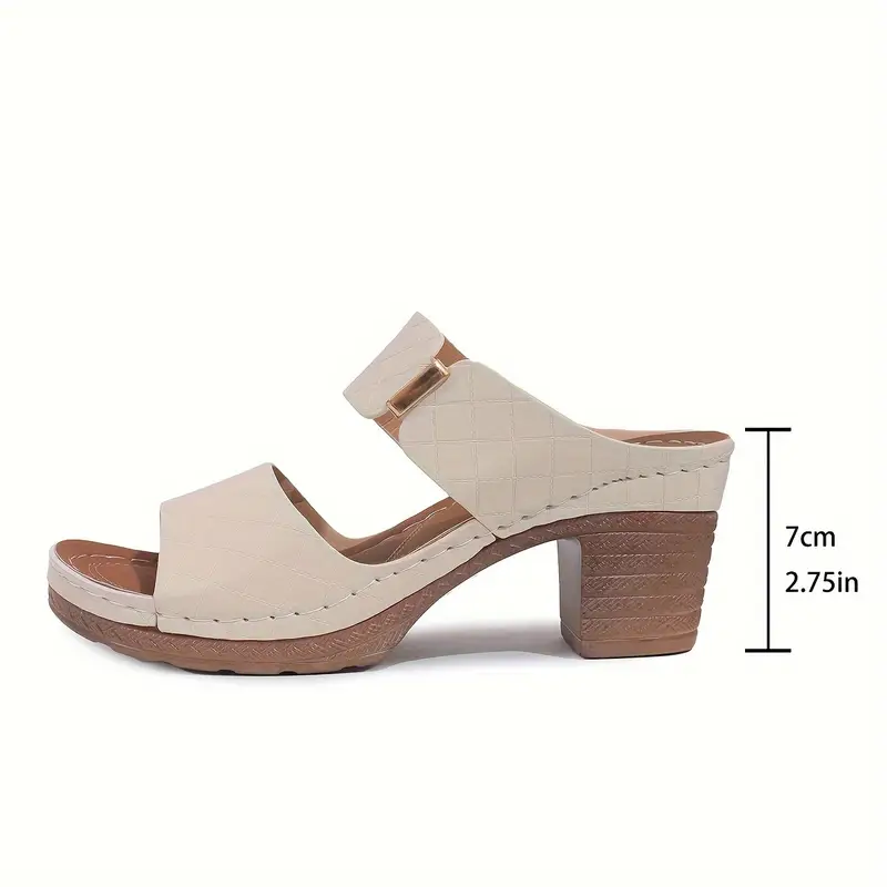 womens chunky heel slides double bands slip on summer sandals comfortable soft sole footwear details 8
