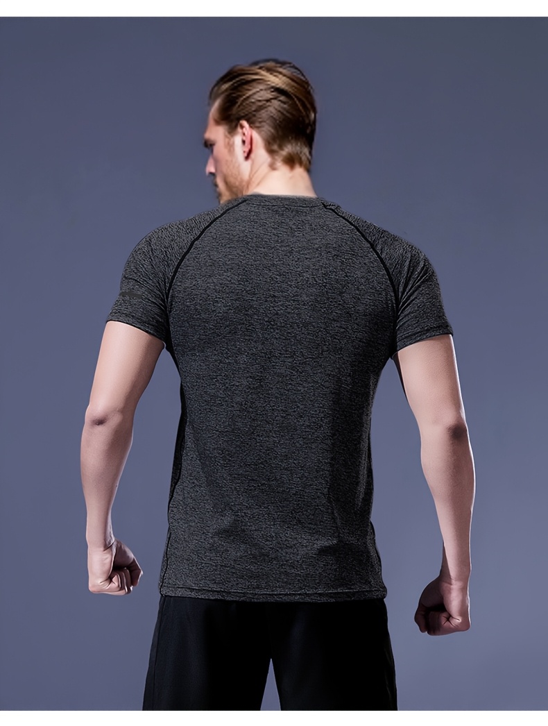 Men'S 4pcs Set of Summer Sports T-Shirts, Elastic Fitness Short-Sleeved Round-Neck Slim Fit Top, Gray And Black, Can Be Worn for Sports, Running, Basketball, Fitness, Etc