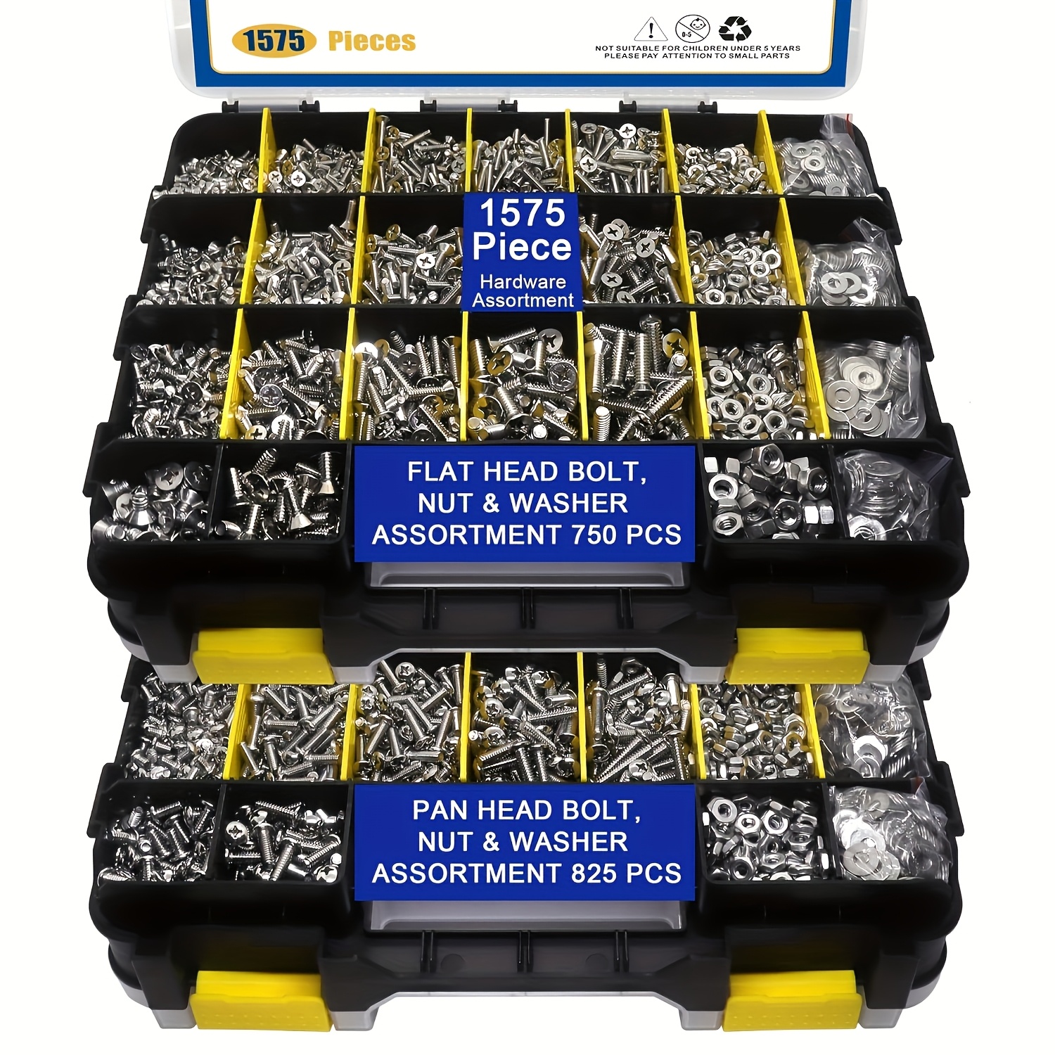 Kit de 1575 Piezas de Tornillos y Tuercas, Acero Inoxidable 304 con Cabeza Phillips y Plana, Arandelas Combinadas, Duradero en Caja de Almacenamiento Doble Cara