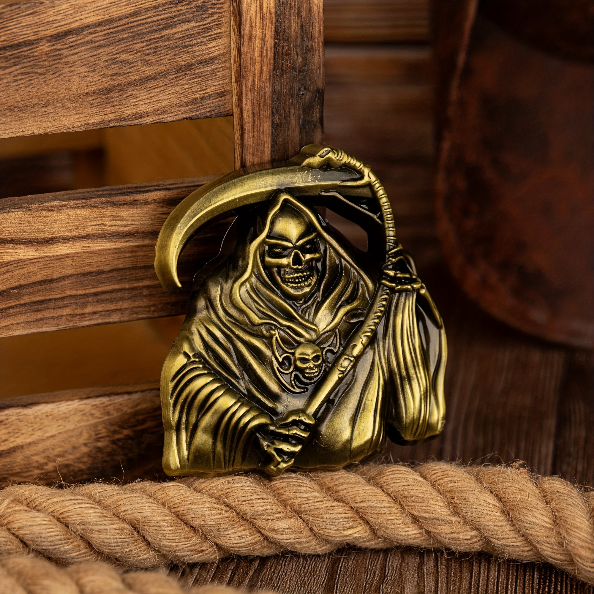 Image of Sickle Skull Wizard Skull Series , Trendy Versatile Men's Novelty Belt – Western European Style, Compatible With Any Belt Style, Perfect Gift