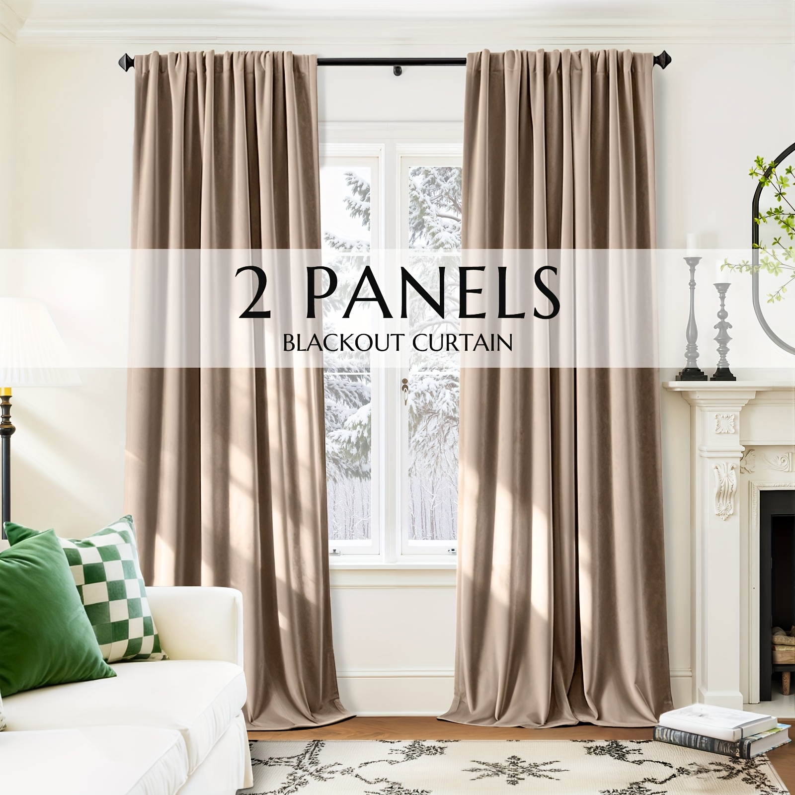 TEMU 2 Panels Velvet Blackout Curtains, Soft Rod Pocket Privacy Window Curtains For Living Room Bedroom Office, Thermal Insulated Machine Washable