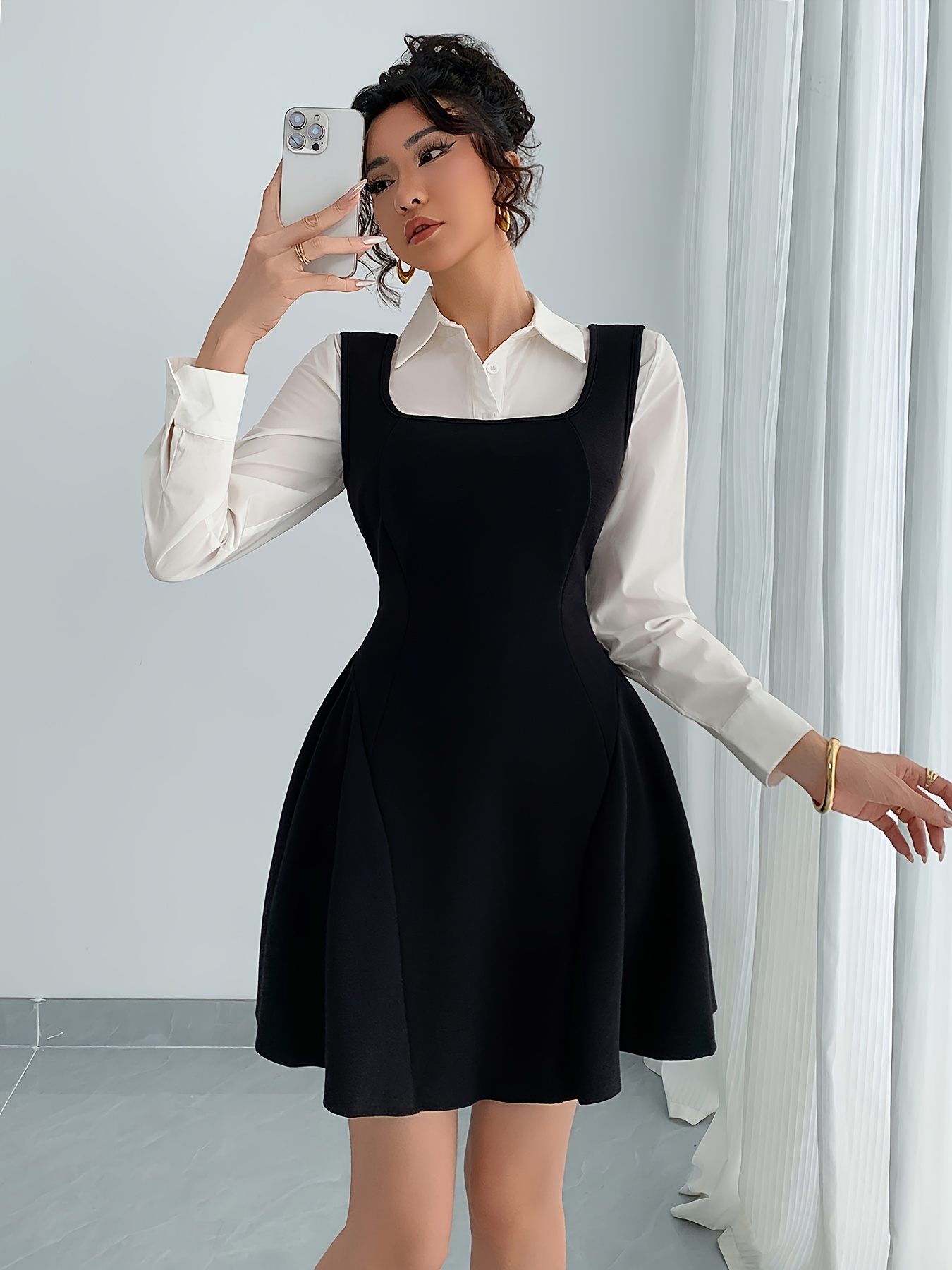 kenneth cole fitted dress shirts Black Rhinestone Trim Midi Dress - Event Dresses