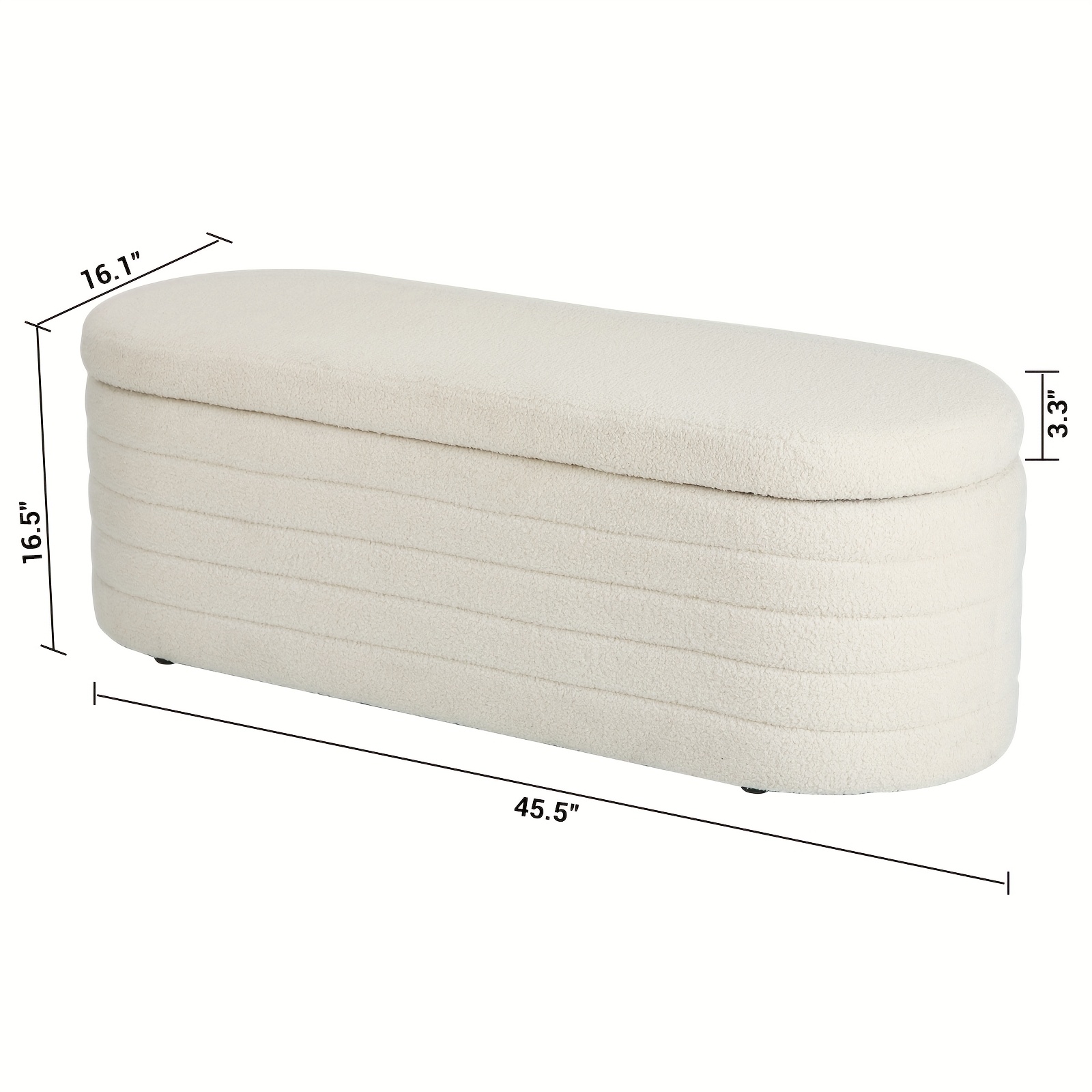 TEMU Divan Pouf de Rangement en Laine de , Ovale Blanc, Rangement Chambre à Coucher, Meuble de Place, Rangement Élégant, Pouf Ovale, Cadre en Bois