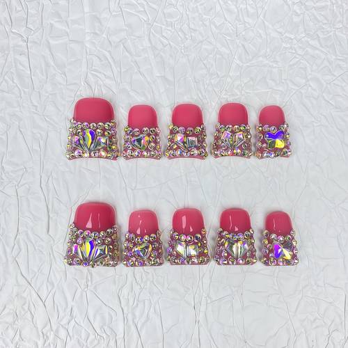 pure handmade glossy brick duckbill style removable wearable nails solid color short full brick finger