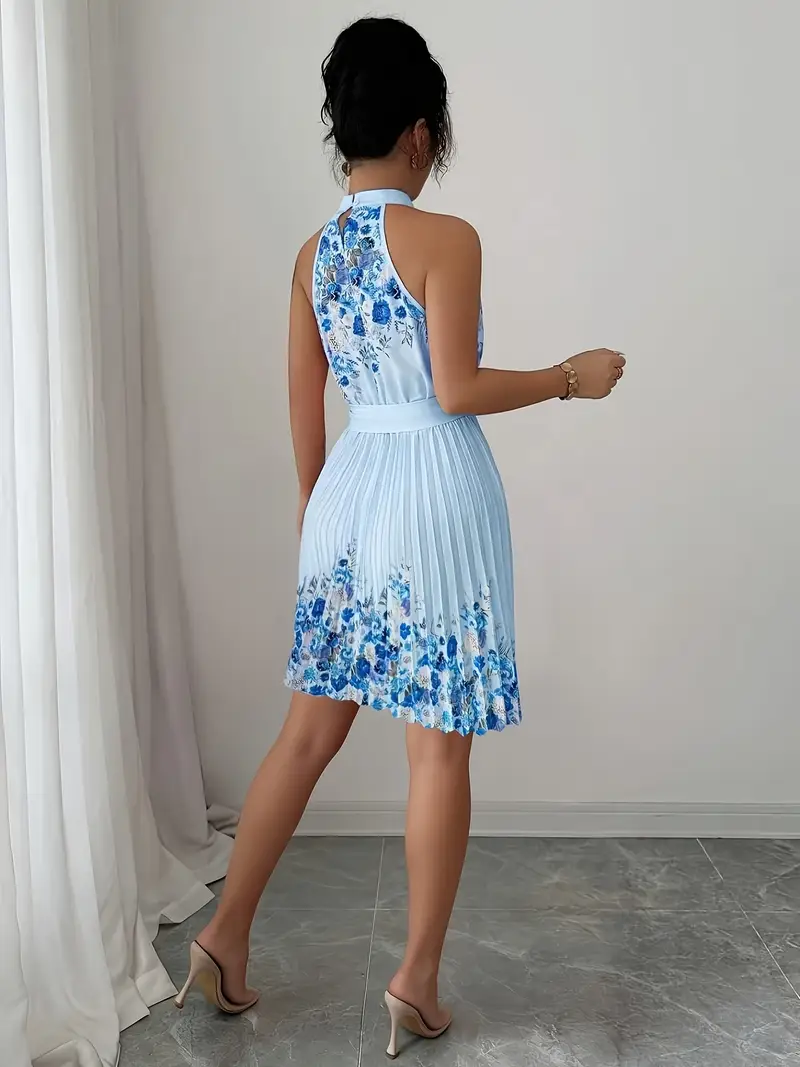 sleeveless print tie pleated dress Sweetheart Off-Shoulder Party Gowns Sleeveless Print-Tulle Pleated Tie Laxag
