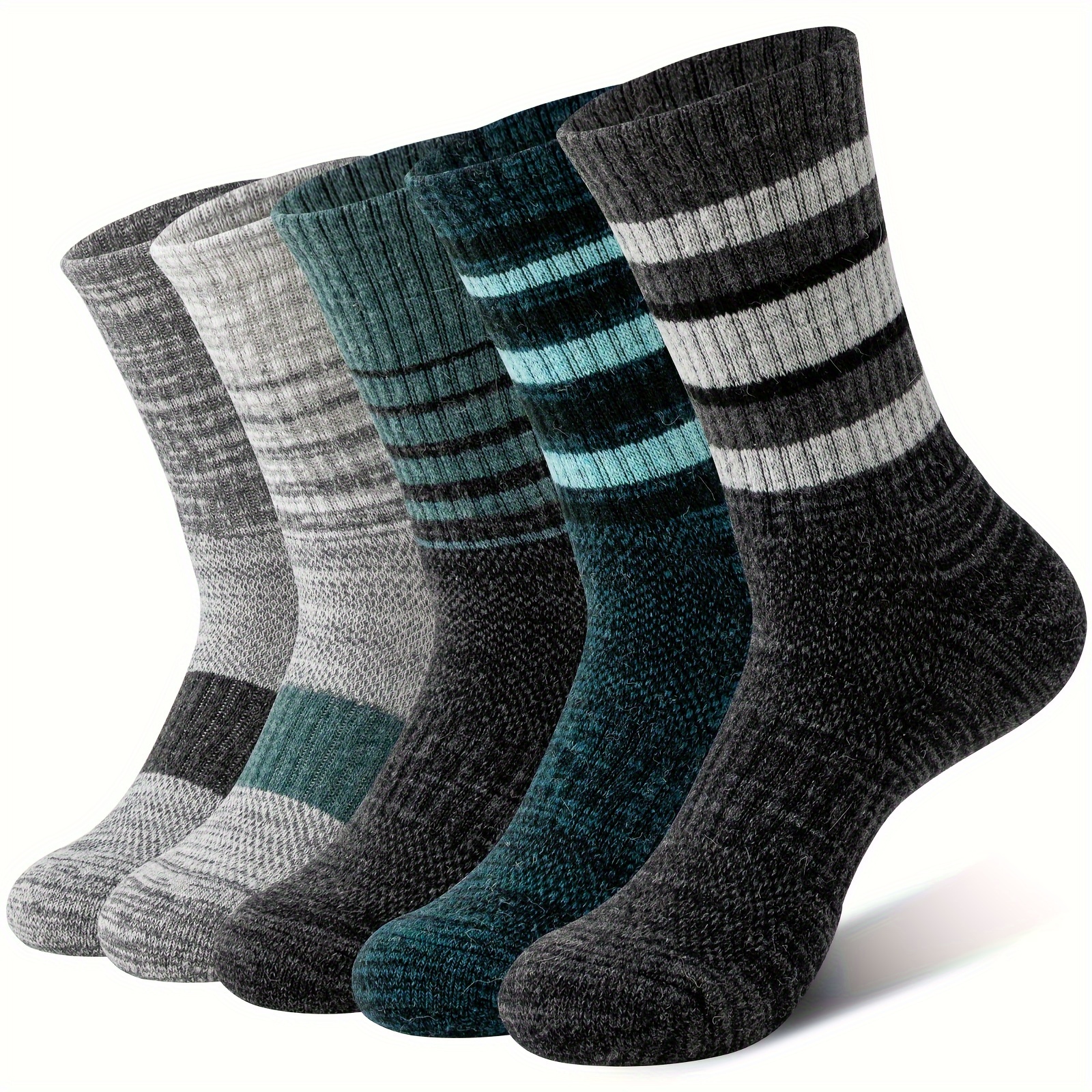 TEMU 5 Pairs Merino Wool Hiking Socks For Women & Man Compression Support Sweat Absorbing Breathable Thick Cushion For Festival Gift Sock