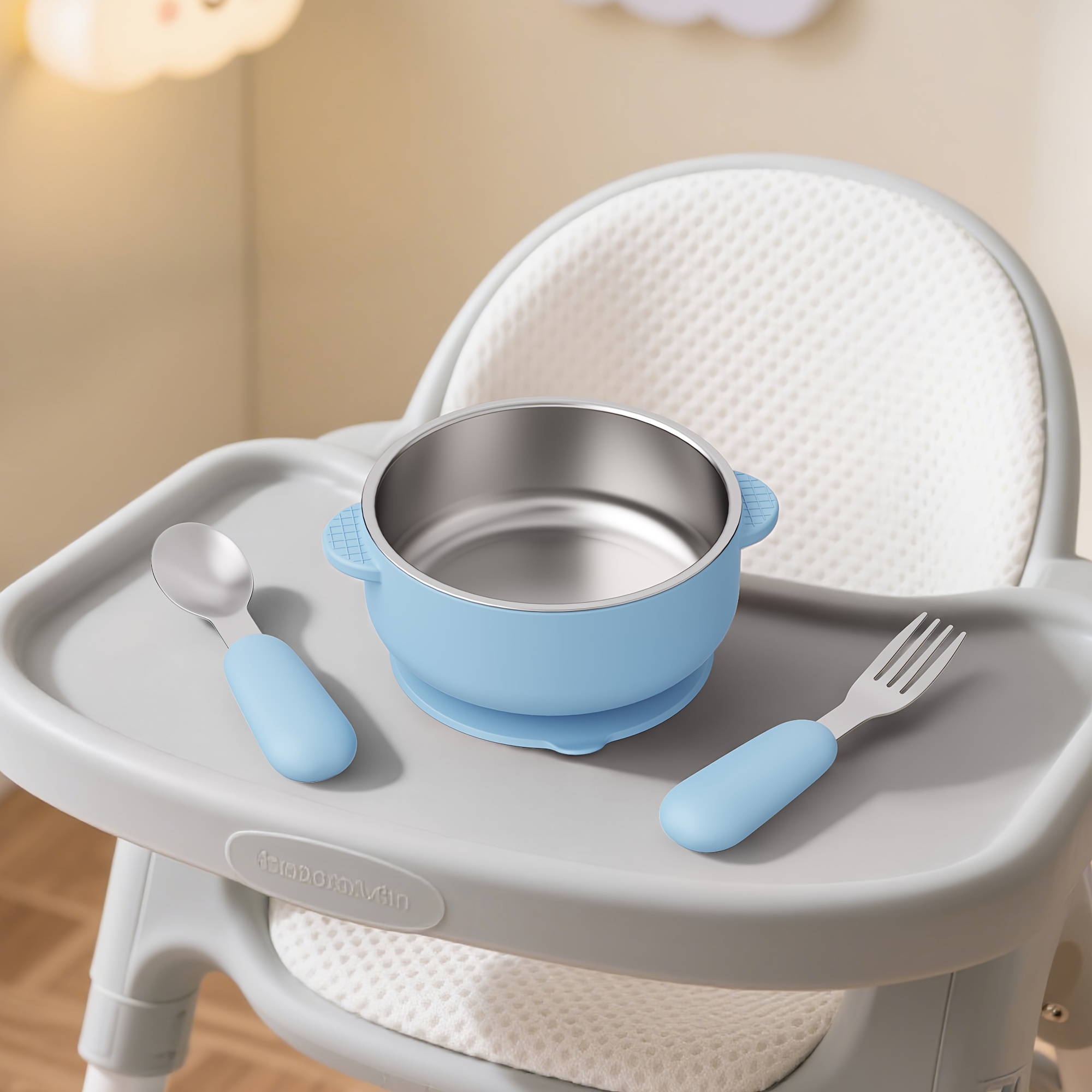 Set of 2 Stainless Steel Baby Forks and Spoons with Silicone Handles for Easy Gripping, Dishwasher Safe