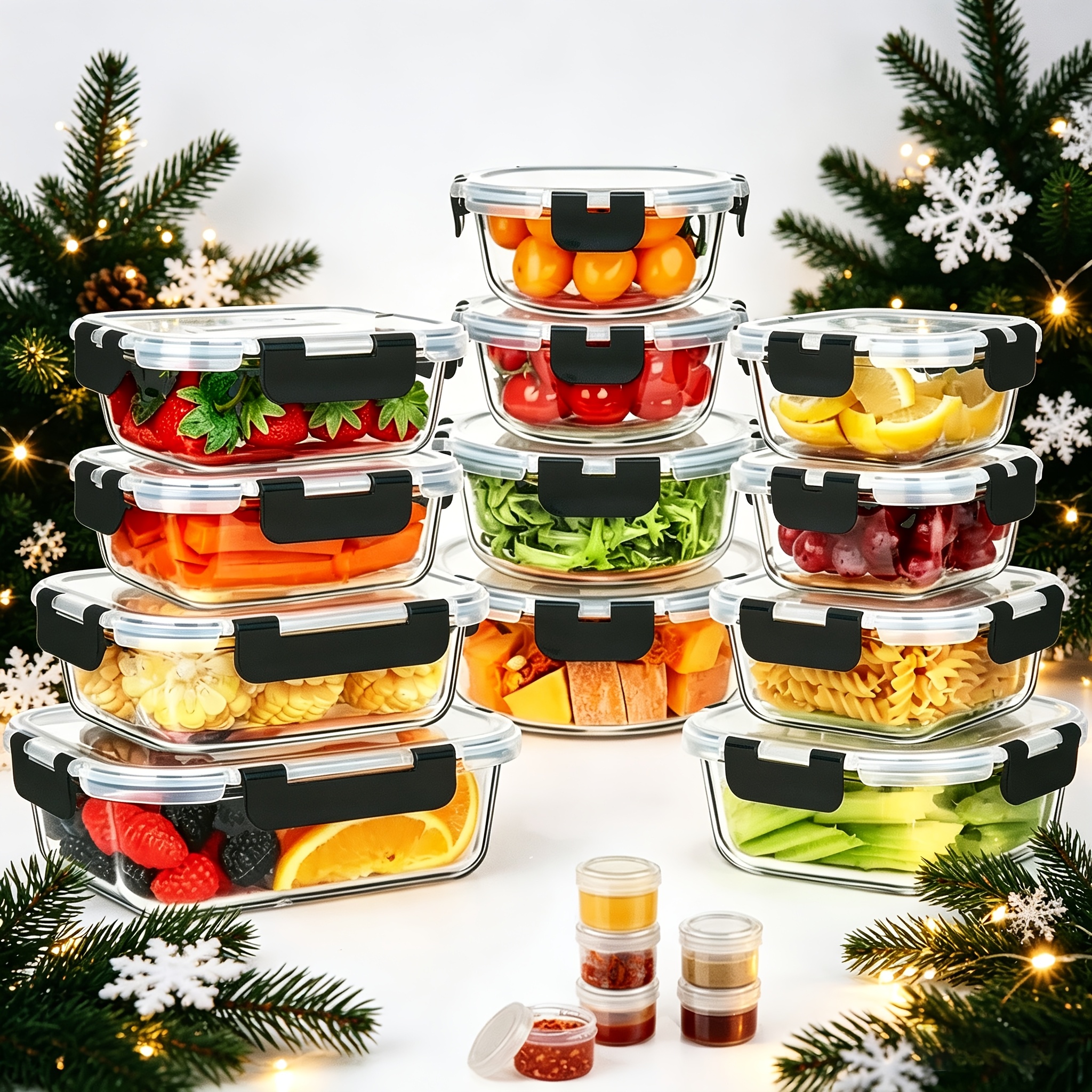 TEMU 17pcs Glass Food Storage Container(includes 12 Containers + 5 Spice Jars), Glass Meal Prep: Airtight Freshness, Microwave, Oven, Freezer, And Dishwasher Safe