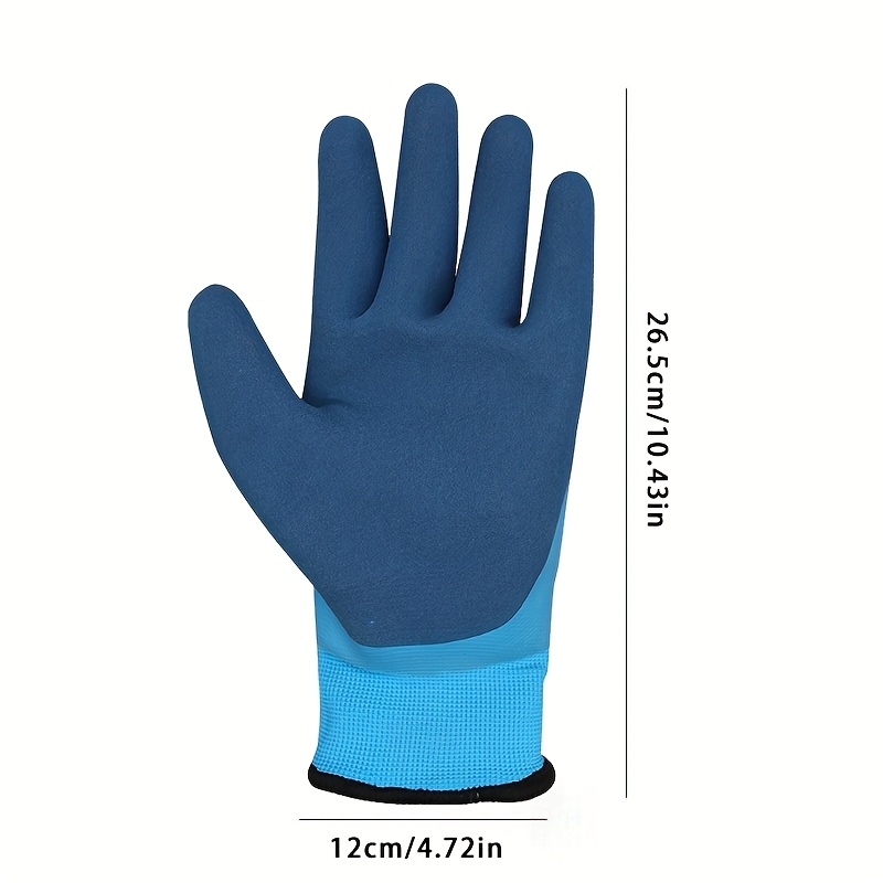 

1 Pair Men's Waterproof Winter Work Gloves - Warm, & Cold-resistant, Blue With Black Cuffs, Knit Fabric, Closure, Ideal For Cold Weather & Fishing