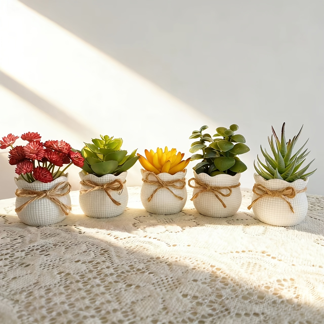 5pcs Mini Green Artificial Plant Pots Indoor Home Holiday