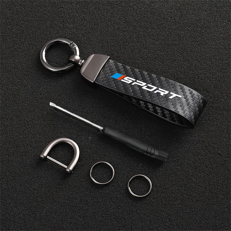 Image of For Car Keychain Compatible With E30 E34 E36 E60 E61 E84 E87 X1 X2 X3 X5 - Carbon Fiber Texture Pu Leather Key, Red/blue Sporty Style Accessory ( Fit)