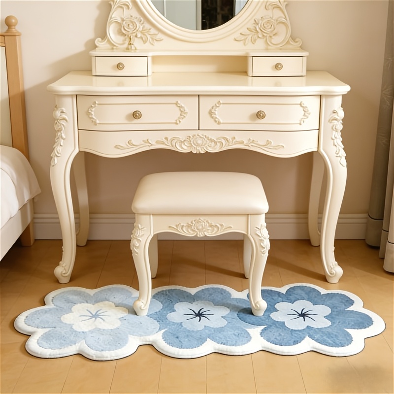 TEMU Tappeto in 900g + 9mm con stampa 2D HD, tappeto felpato per soggiorno e con petali sfumati blu freschi, tappeto da comodino per camera da letto