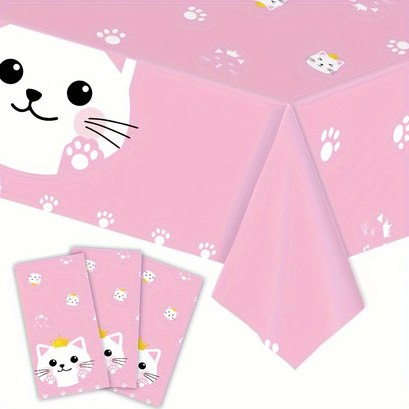 

1pc, Cartoon Pink Cat Birthday Party Supplies Kitten Birthday Decoration Tablecloth Supplies, Birthday Decor, Birthday Supplies, Table Decor