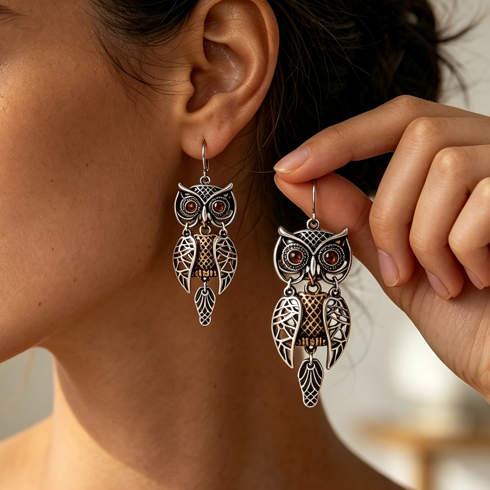 TEMU 1 Pair Of Classic Vintage--inspired Animal Cutout Drop Earrings With Leaf Design, Women's Earrings Suitable For Casual Parties, Daily Wear, And