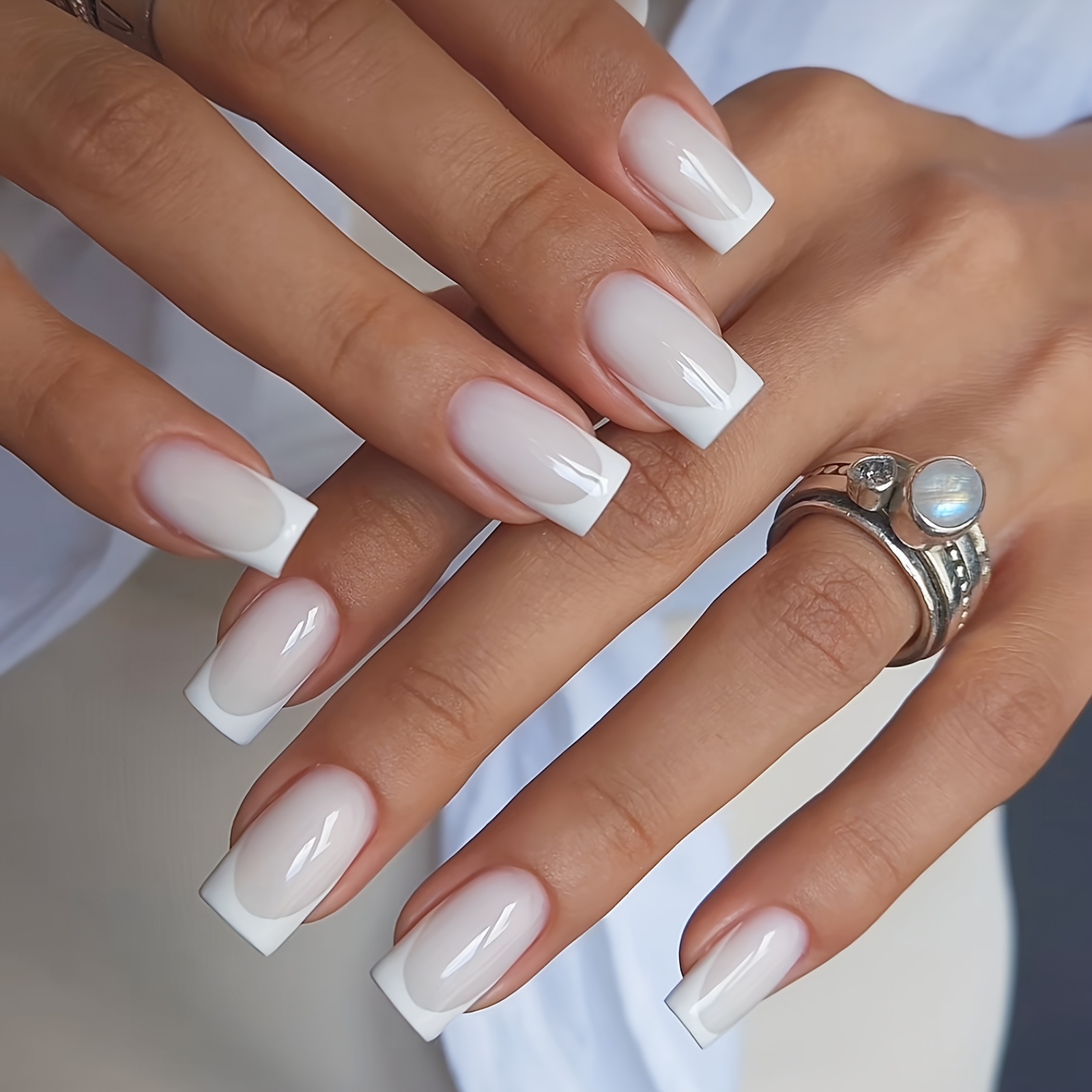 TEMU 24 uñas postizas cuadradas de tamaño para pegar, nude para mujer, estilo de moda, adecuadas para uso diario casual, trabajo, fiestas, citas y