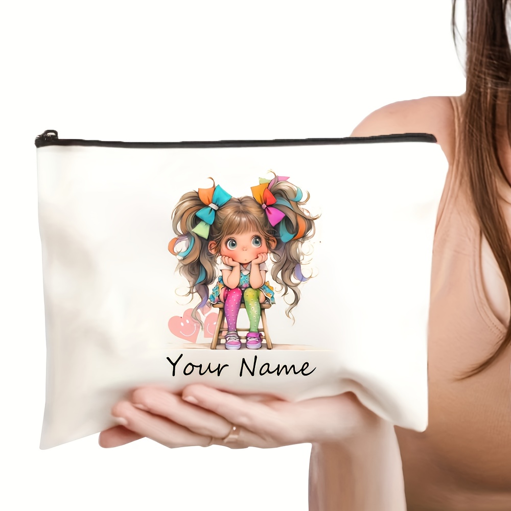 TEMU A Personalized Cute Girl Makeup Bag Featuring A Bow And Heart Pattern - A Durable And Multifunctional Toiletry And Stationery Travel Organizer,