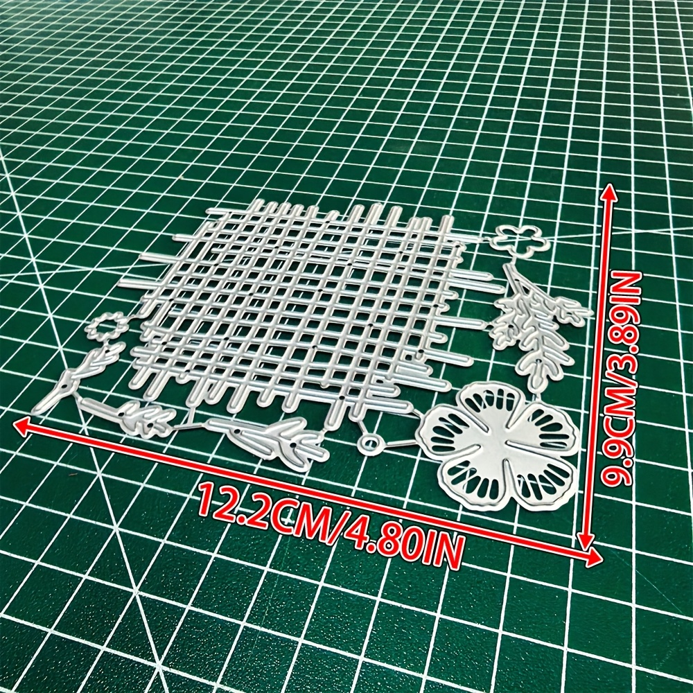 1pc Grid And Flowers Metal Die Cut, Scrapbooking Embossing Stencil, Handmade Greeting Card Decoration Cutting Dies, Gift Card Making