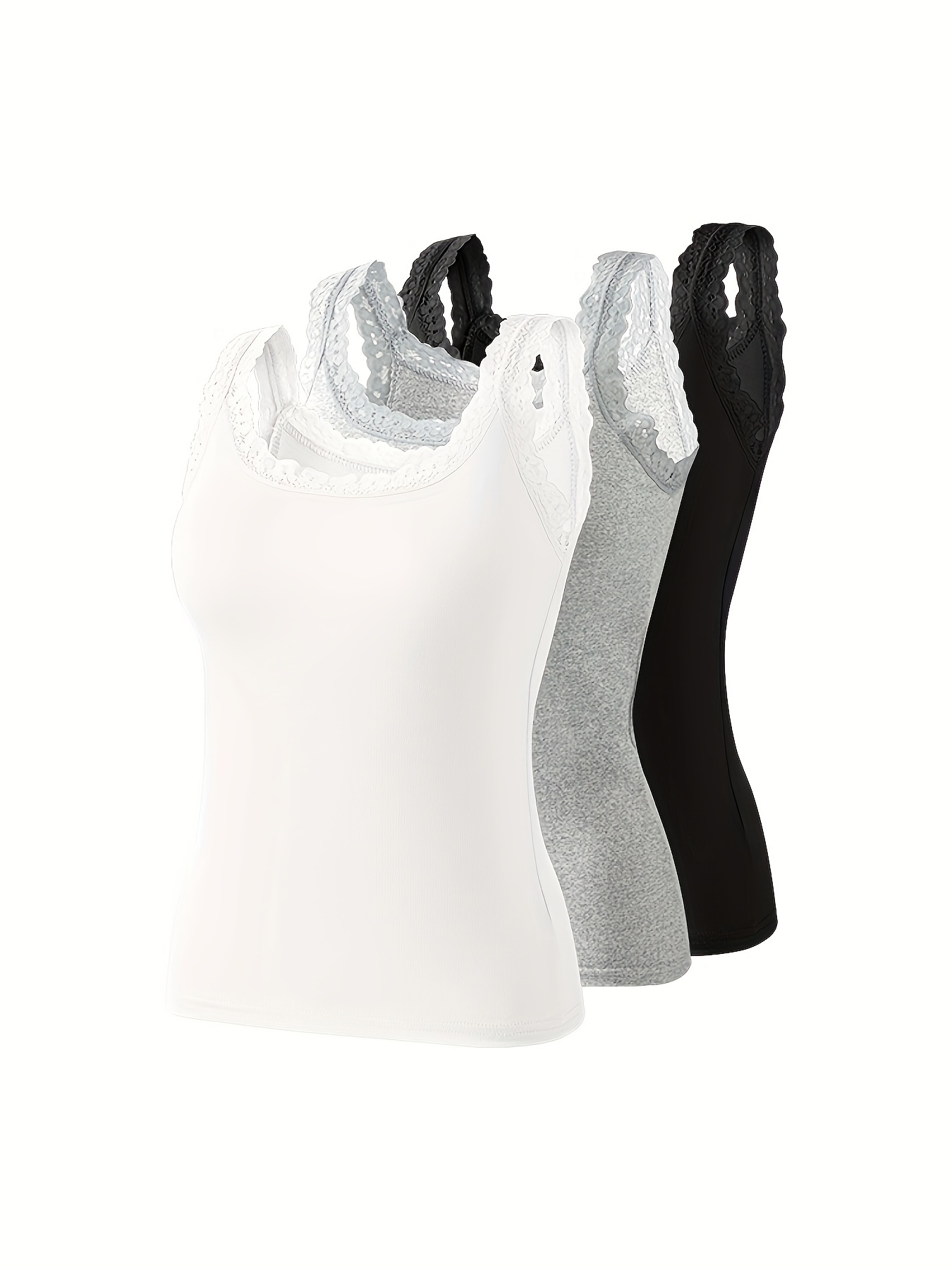 3pcs lace camisole tops for women thin black white and gray tank tops for underwear and