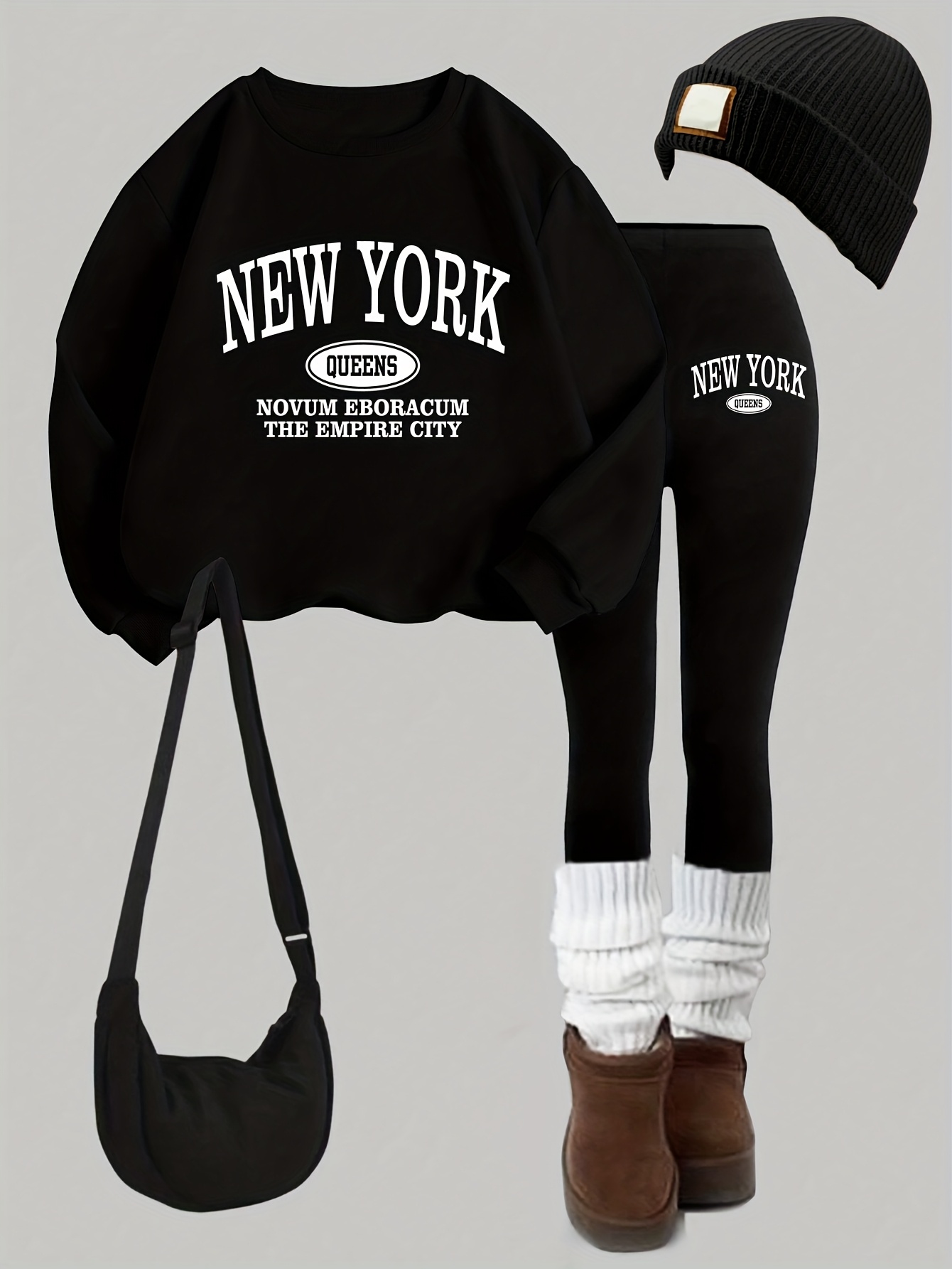 0907  1 set casual womens sweatshirt set 2pcs letter print round neck long sleeve sweatshirt long leggings   or layering suitable for autumn winter womens clothing