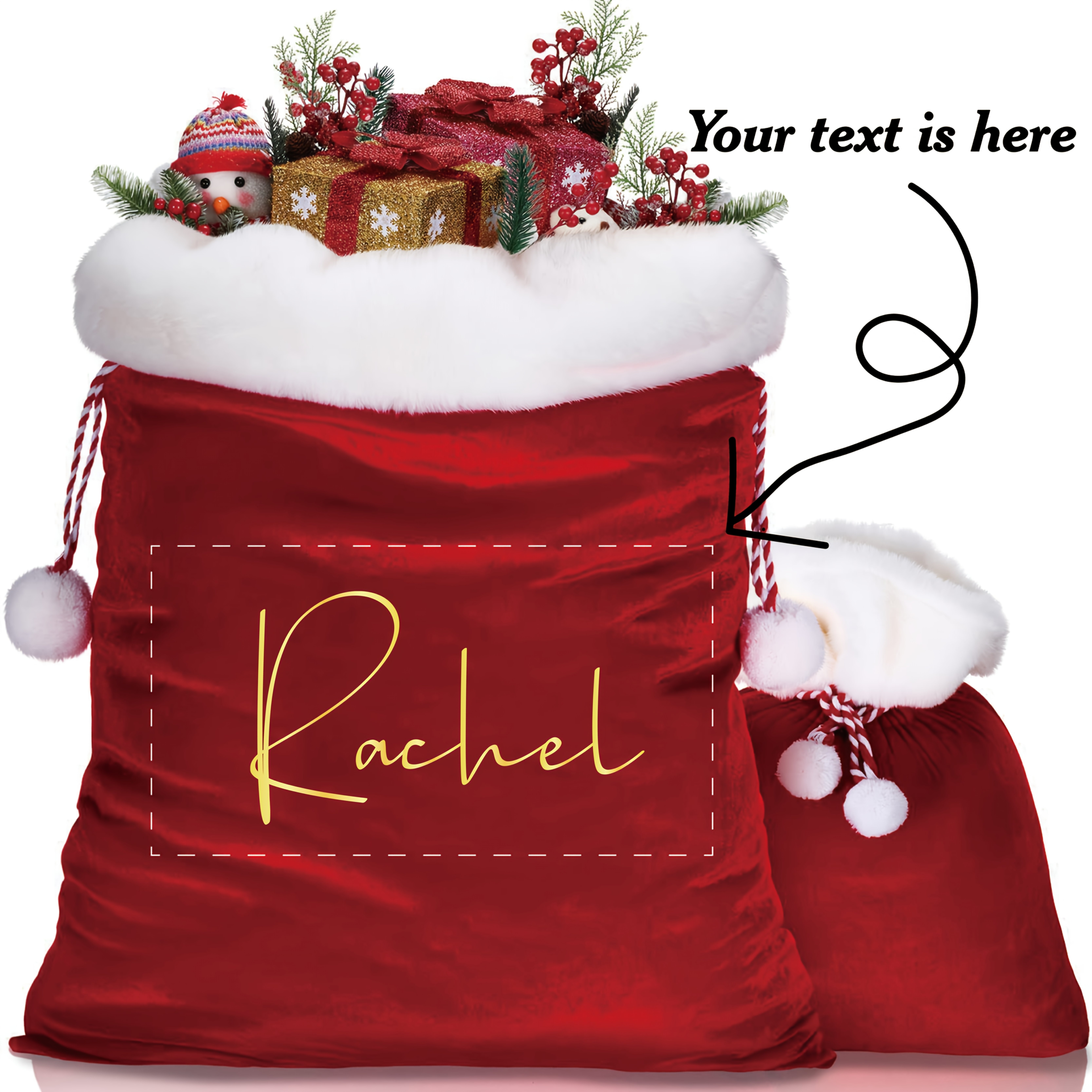 TEMU Gift For Her/him Personalized Santa Velvet Gift Bag, Name-personalized Christmas Stocking Bag, Holiday Gift Bag, Drawstring Santa Bag, Holiday
