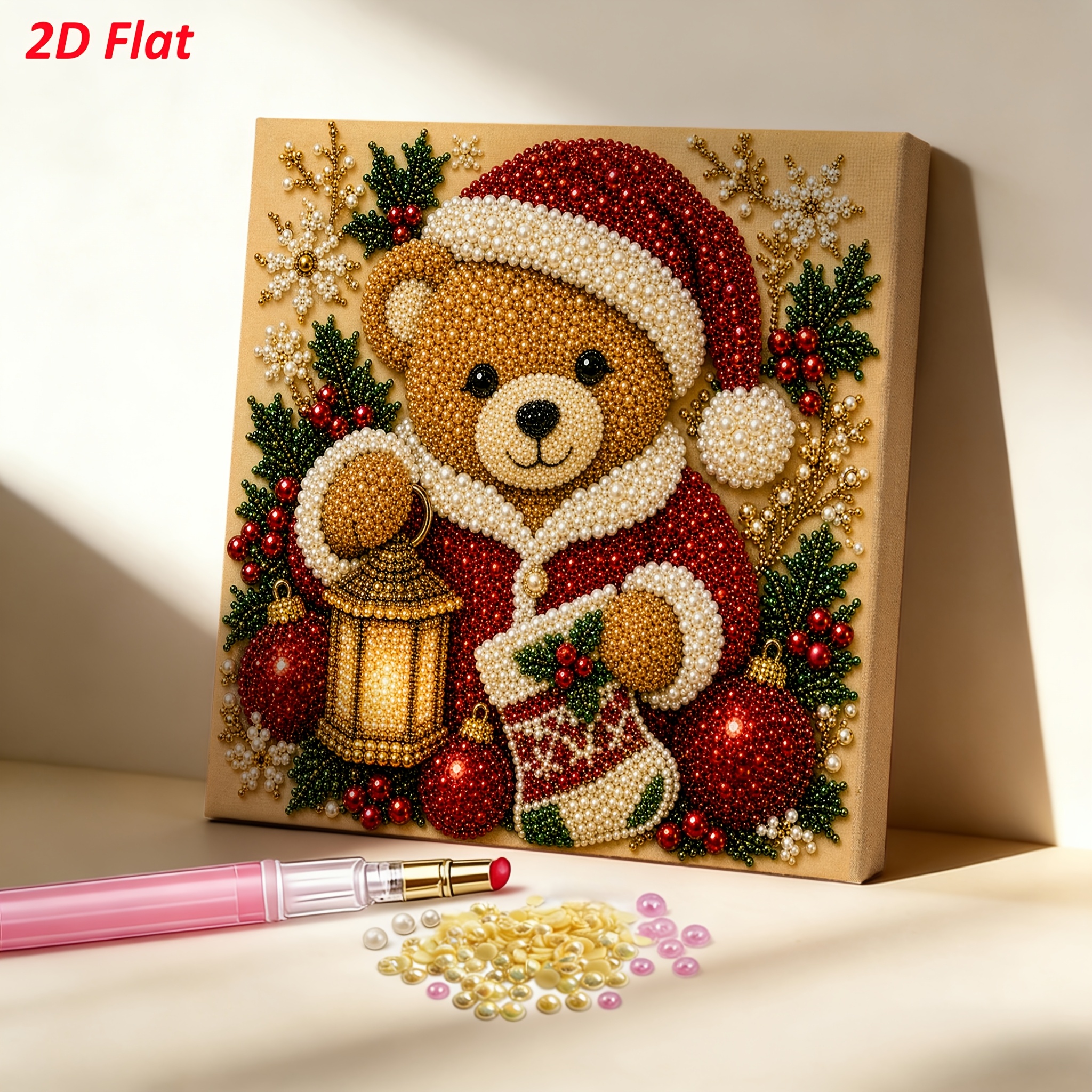 TEMU 1 Set Christmas Bear 5d Pearl Diamond Painting 2d Flat 7.87-inch Hd Printed Material Kit Beginner Stress Relief Living Room Bedroom Entrance