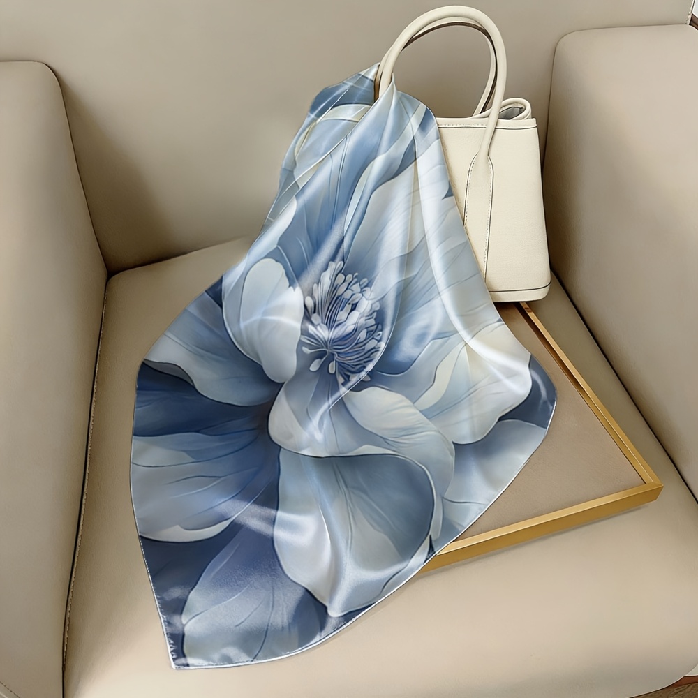 Large White Flower with Blue Petals Fashion Scarf