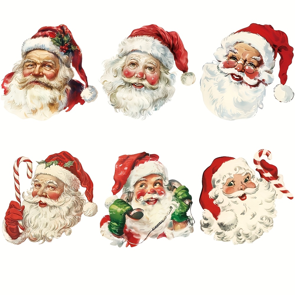 

6pcs Santa Claus Iron-on Heat Transfer Vinyl Decals - Washable Diy Apparel & Textile Patches, Assorted Colors