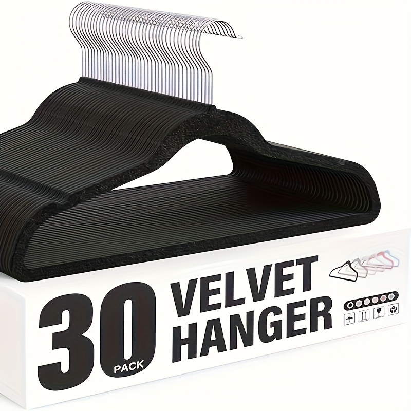 

Simple Deluxe Velvet Hangers 30 Pack, Non-slip Clothes Hangers With Shoulder Notches, Hooks, Heavy Duty Coat Suit Hangers For Closet Space Saving, Black