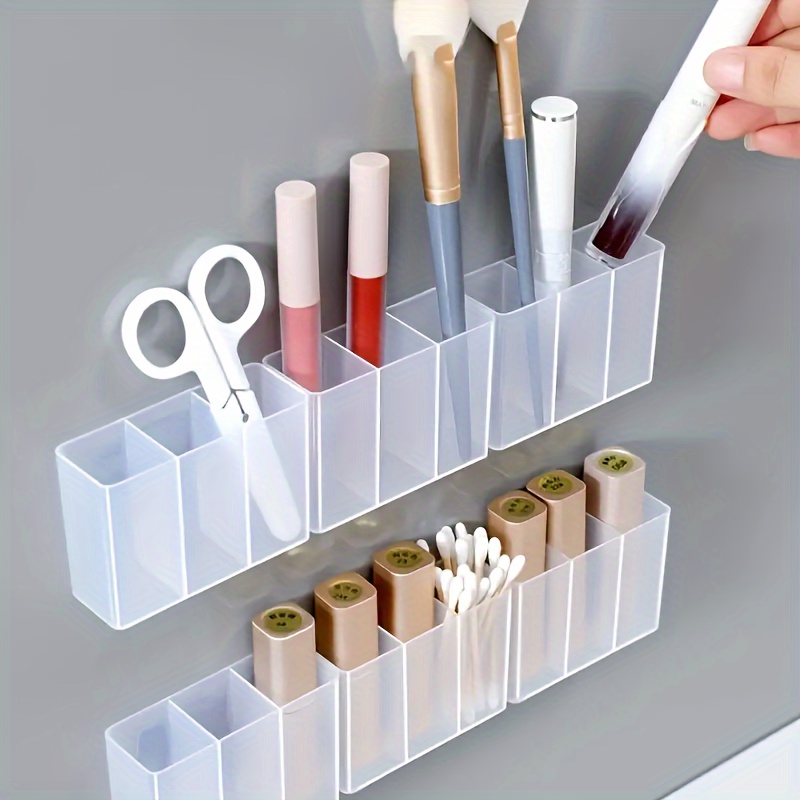 

5pcs Wall-mounted Makeup Organizer Set - No-drill, Multi-functional Storage For Lipstick, Eyebrow Pencils, Scissors & Brushes, Storage Bins For Home Organization