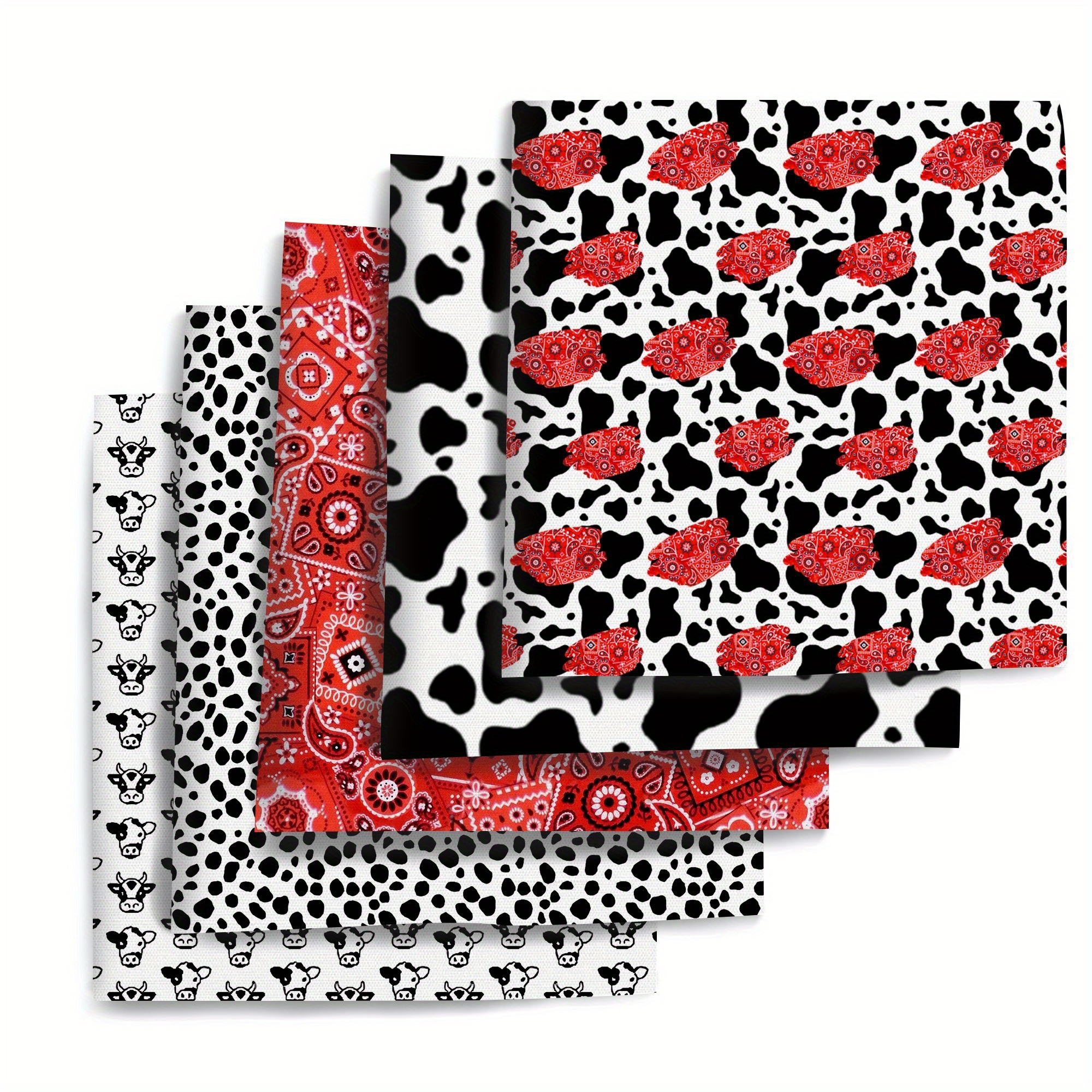 TEMU Juego de 5 piezas de tela precortada para acolchado con diseño de vaca, 7.87x7.87 pulgadas (20x20 cm), paquete de tela de cuarto de grasa,
