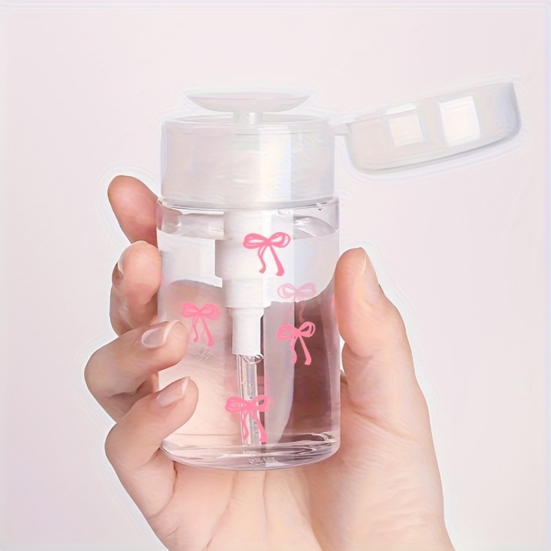 TEMU 1pc, Cute Bow Print Pattern Transparent Pet Refillable Travel Bottle With 3.38oz/6.76oz Portable Pump Dispenser, Suitable For Nail Polish