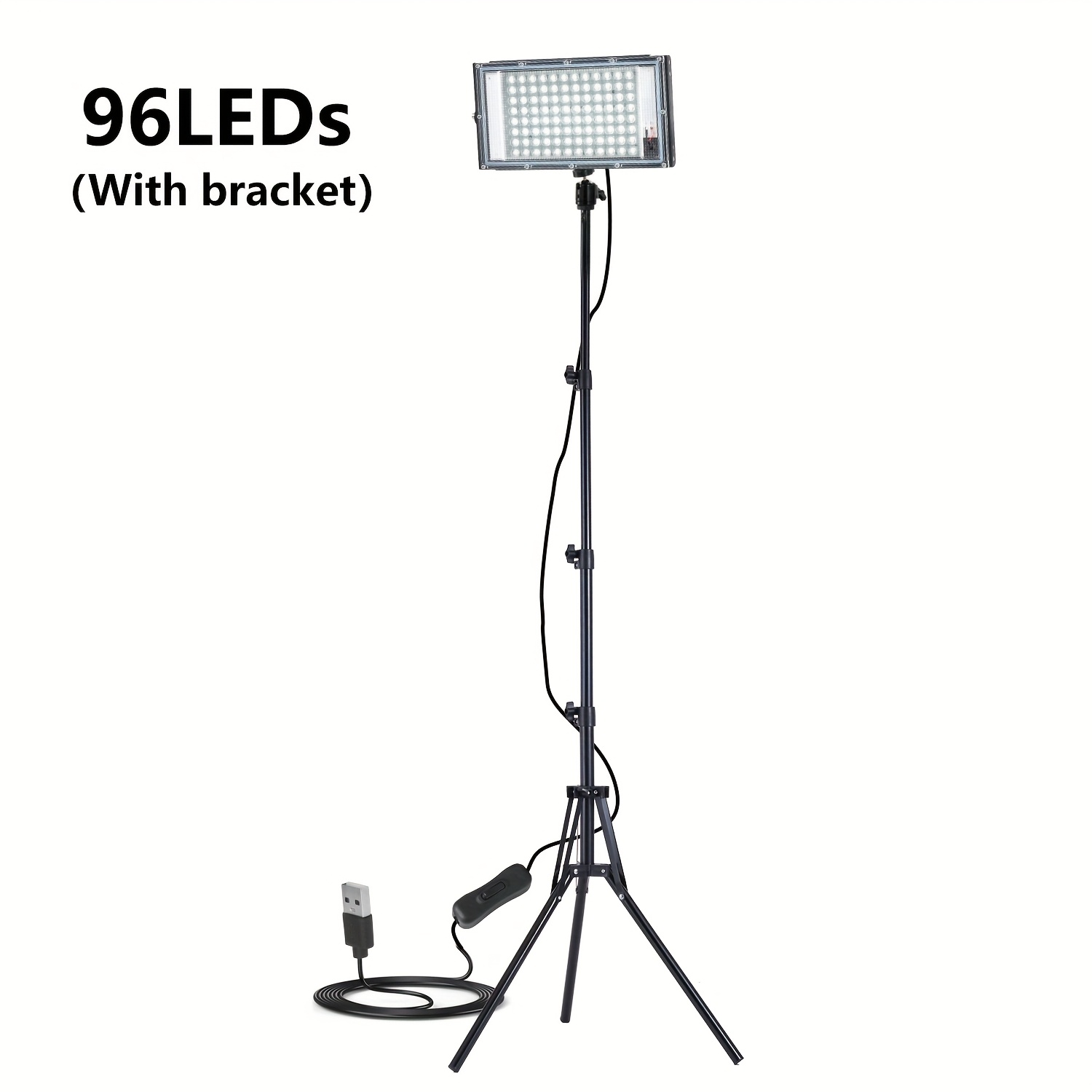 TEMU Éclairage de travail LED USB avec trépied réglable, 6000K, avec 144/96/50 perles lumineuses de haute qualité, interrupteur et cordon