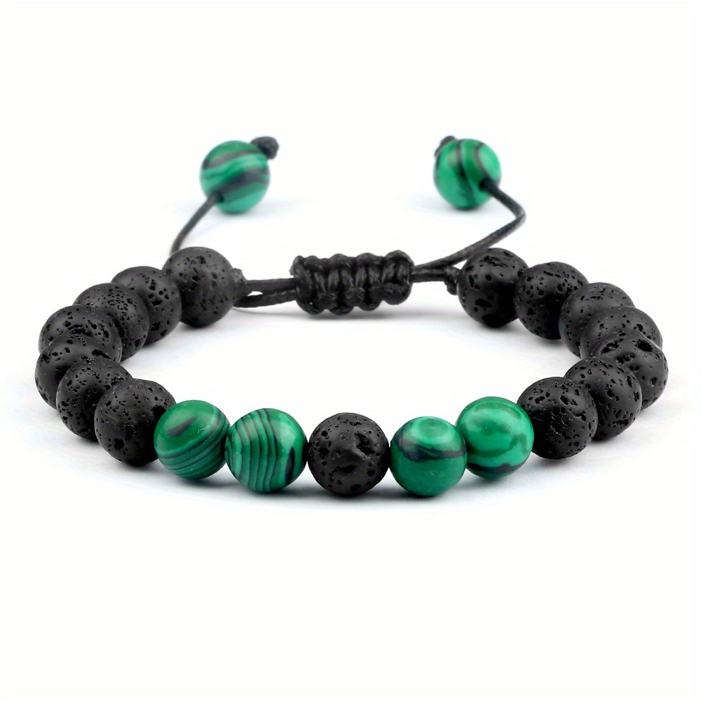 E-shop Handgefertigtes Seil 8mm Malachit Perlen Armband Gemischte Perlen Textur Handfädelung Stapelbar Herren Damen Grüne Perlen Charmantes Schmuck