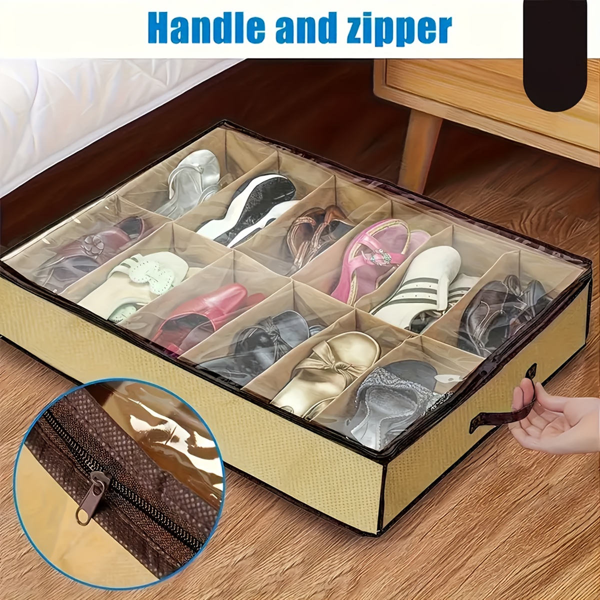 

2- Shoe Organizer, 12-compartment Non-woven Dustproof And Moisture- Underbed Shoe Storage Box