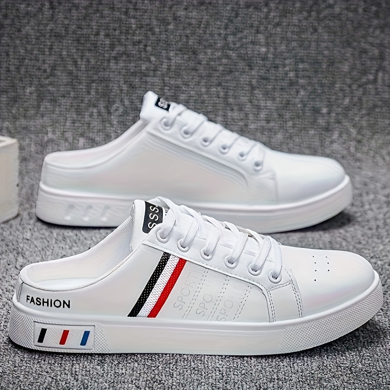 8 sizes     sports casual summer mens slip on sneakers with breathable half cushioned white shoes large size no heel   slippers