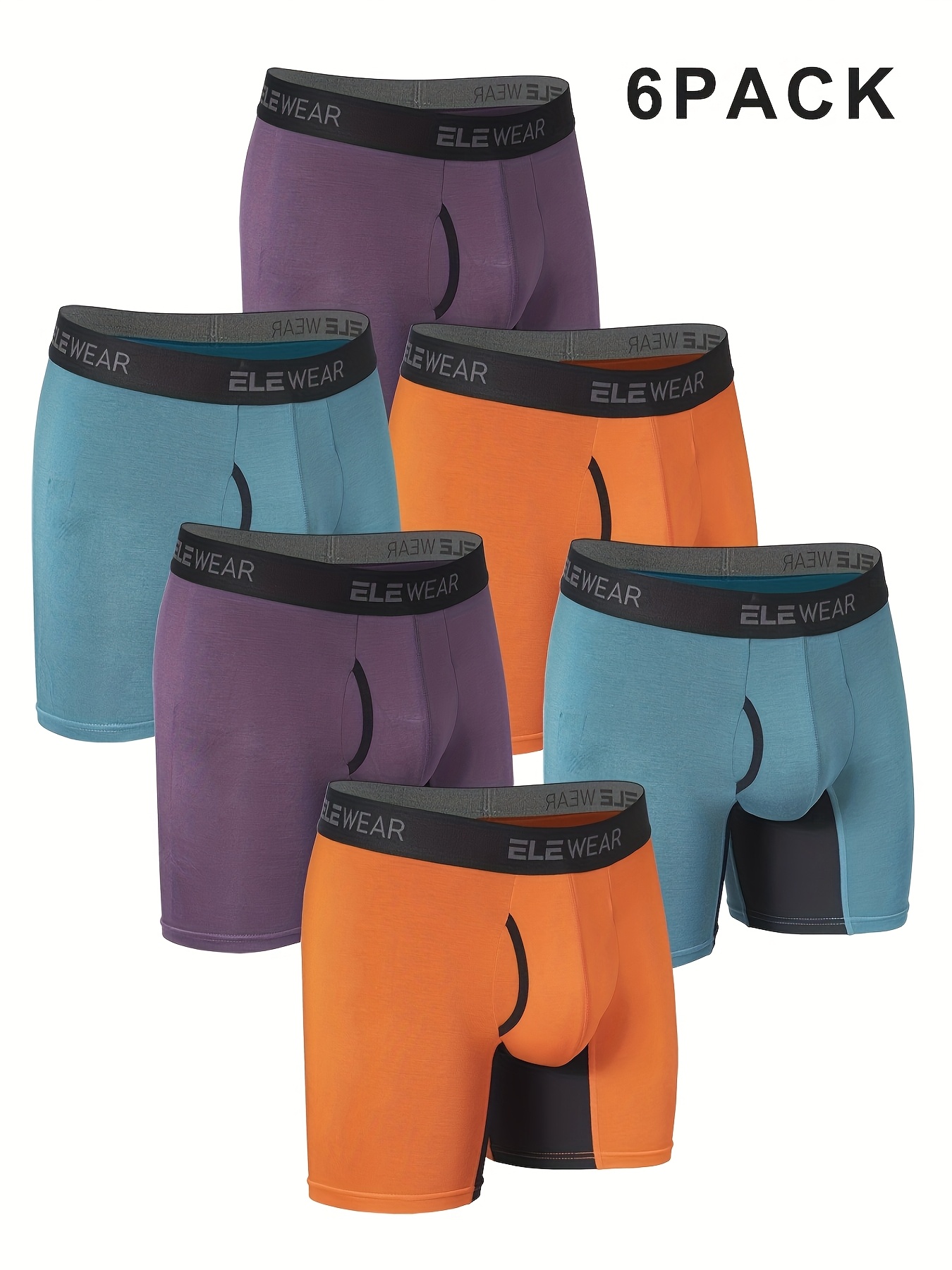 6pcs bamboo fiber mens briefs side opening long boxer briefs