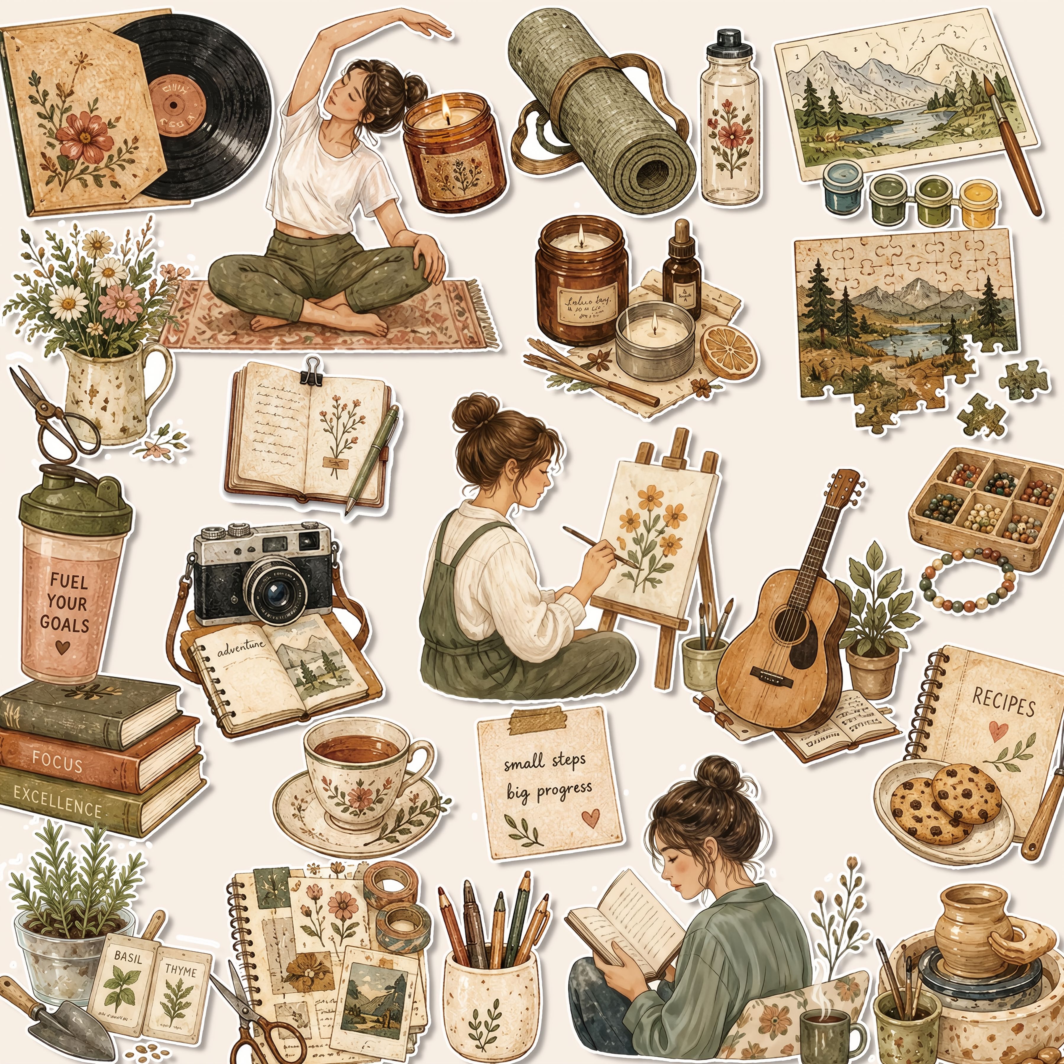 TEMU 1 Set, Vintage Daily Life Hobby-themed Stickers, Planner Stickers, Office Stickers, Friendship And Love Gift Stickers, Packaging Stickers,