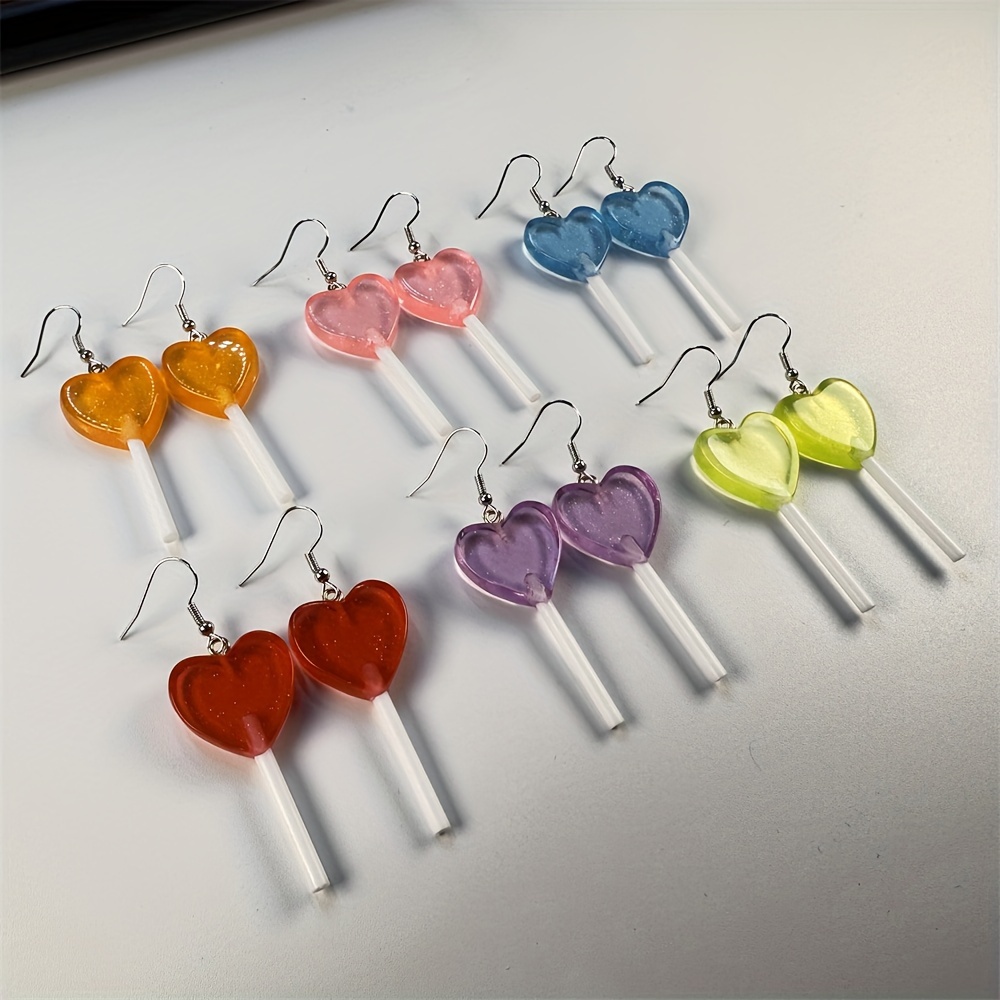 

Boucles d'Oreilles Pendantes en de Cœur de Couleur Bonbon, Style Mignon en Résine, Bijoux pour , Cadeau de Saint-Valentin