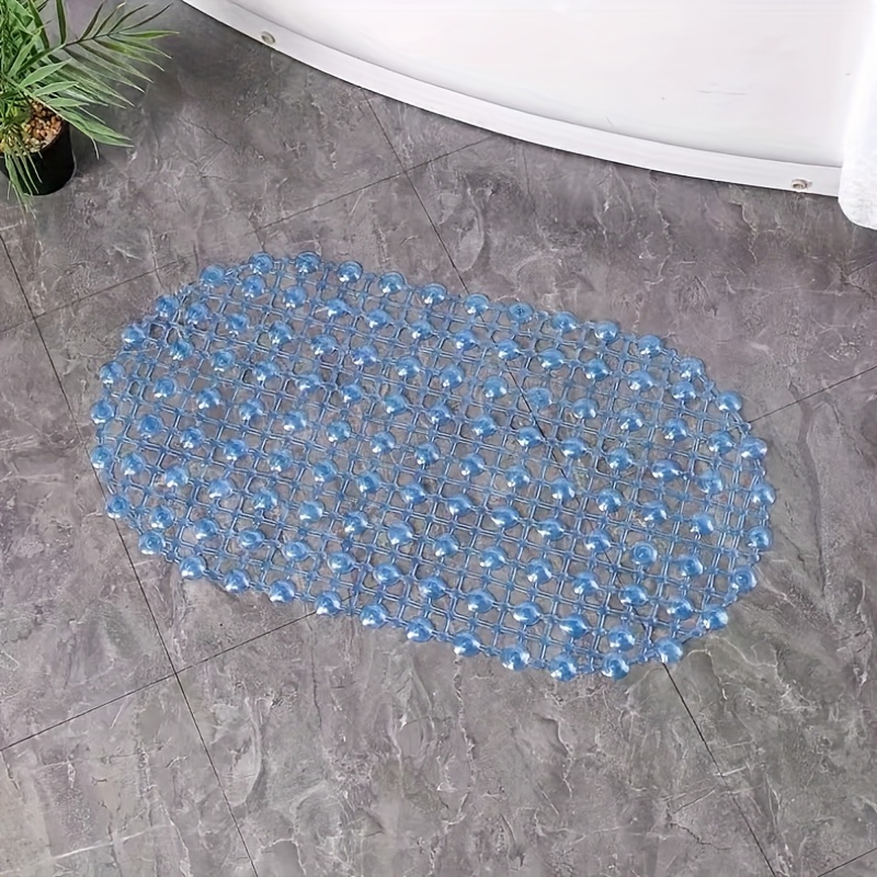 

1pc Oval Pvc Shower Mat With Water Beads - Non-slip, Machine Washable Bathroom Rug For Bathtub And Shower Room