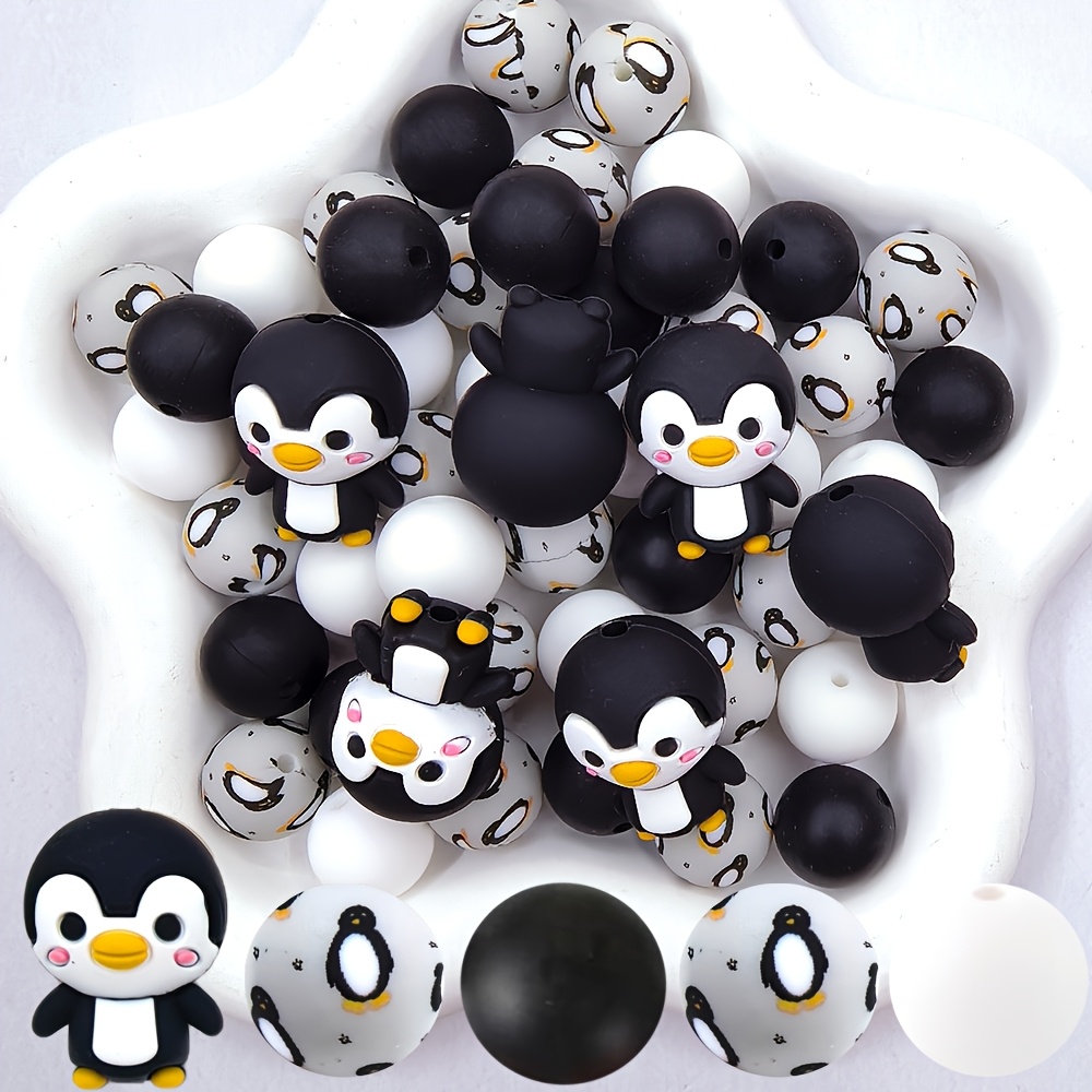 TEMU Lot de 30 perles en motif , perles rondes en noires et blanches avec vintage élégants. Convient pour la création de boucles d'oreilles, , stylos