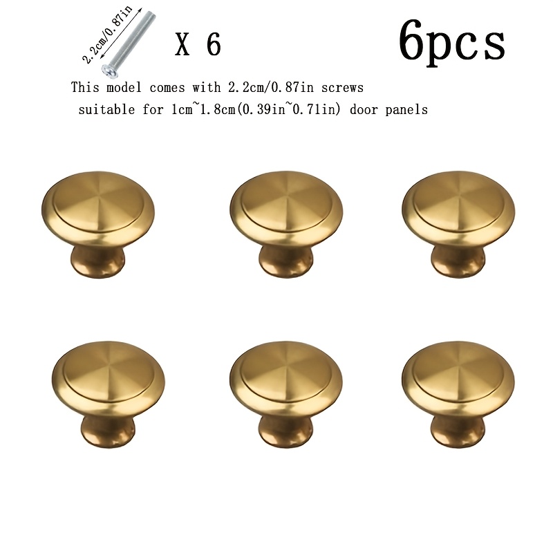 TEMU 6pcs Light Luxury Round Golden Single-hole Cabinet Door Handles, Alloy Antique , Scratch-resistant And Wear-resistant, Suitable For