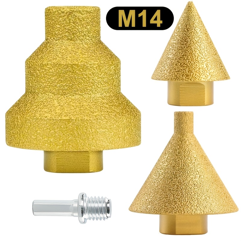 Image of Set Of 3 M14 Diamond Beveling Chamfer Bits For Granite Marble Tiles Holes Diamond 5/8"-11 Thread Enlarging Polishing Shaping