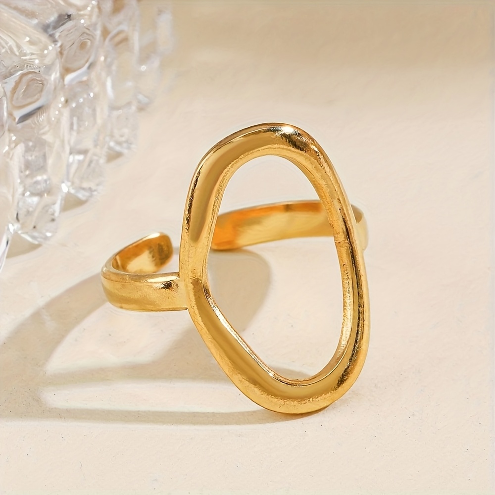 1pc Women' Steel Baroque - Hollow Geometric Elliptical Hoop, Elegant Minimalist For Daily Wear, Valentine's Gift, Wedding/party Accessory, Versatile Ring For Wear