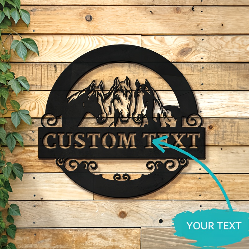 TEMU Custom Horse Silhouette Metal Wall Art - Personalized Text, Rustic Farmhouse Decor For Home & Garden, Outdoor Sign, Perfect Gift For Equestrians