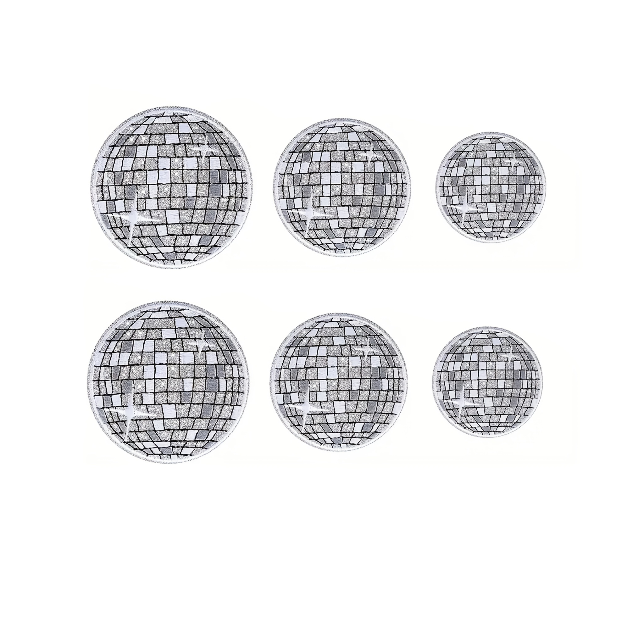 Image of 3/6pcs Of Silvery Disco Balls, Party Shiny Ball Pattern Cloth Stickers, Cartoon Style Embroidered Sewing Patch Stickers, Diy Craft, Suitable For Clothes, Shoes, Hats, Bags, Etc.
