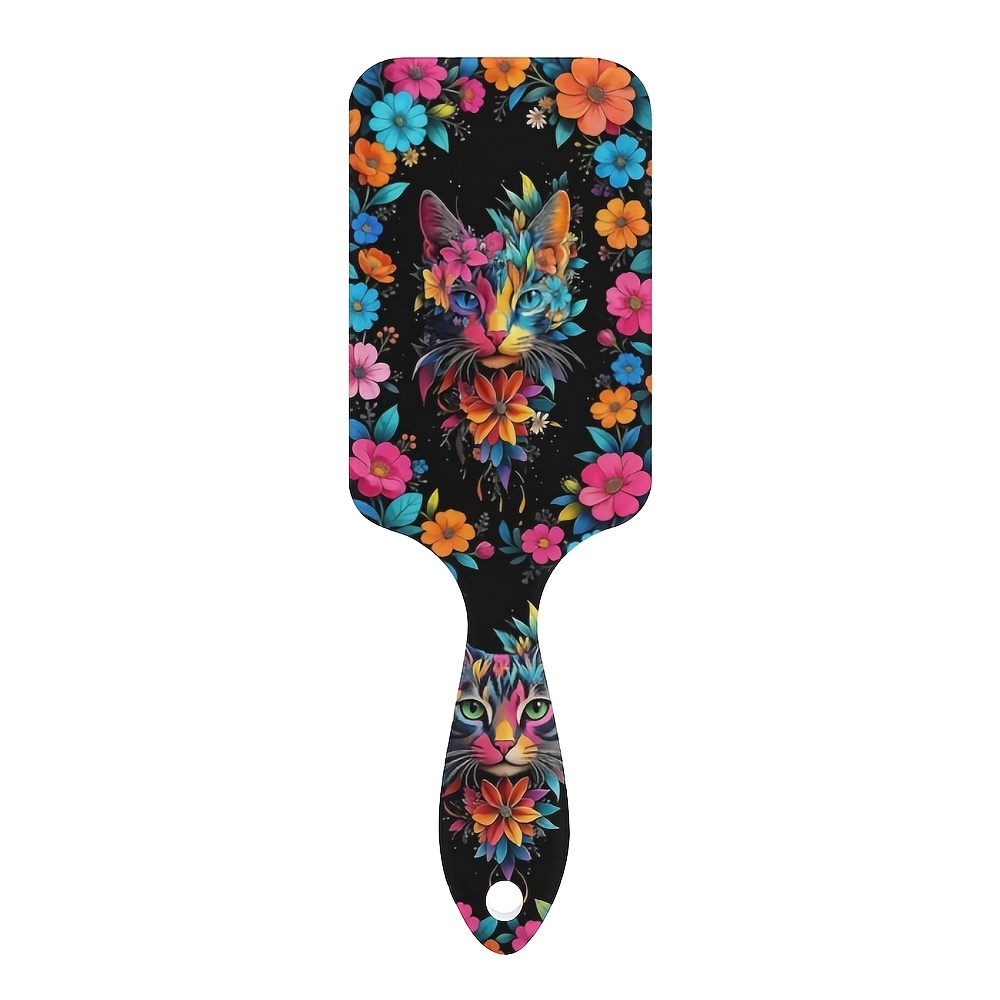 TEMU Colorful Cat Theme Pattern Air Cushion Comb, Scalp Massage Comb, Anti-static, Comfortable Grip Hairbrush, Travel Hairbrush, Durable Abs Handle