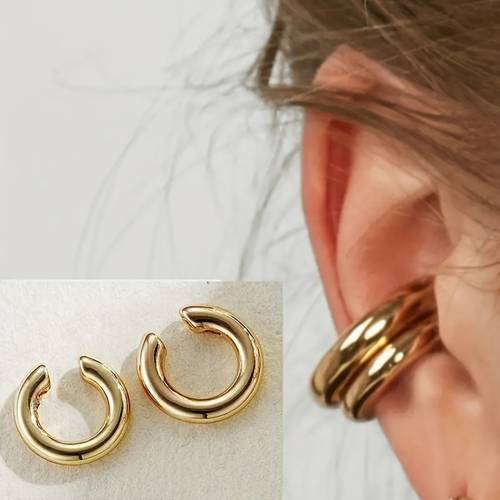 1 pair punk style asymmetrical round non piercing ear cuffs alloy clip on earrings for women daily vacation wear